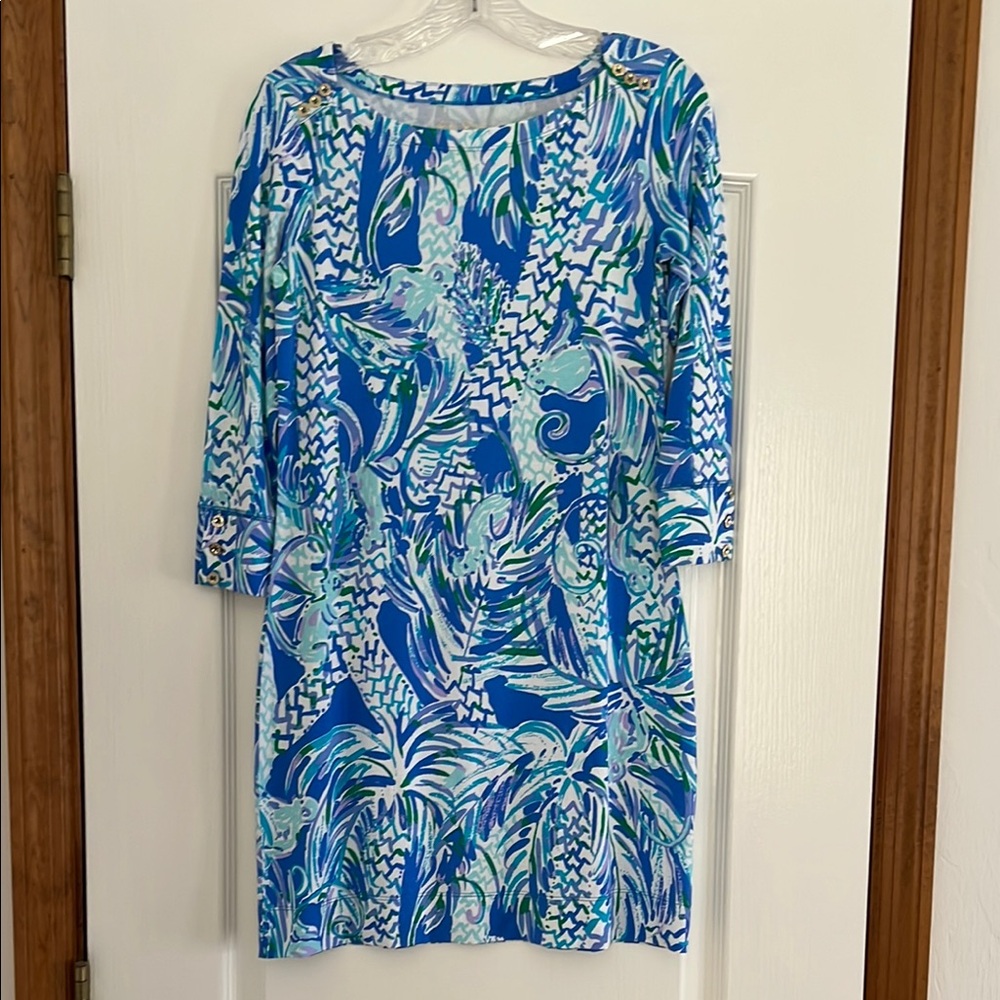 Women's Blue Patterned Swim Dress